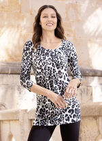 Longshirt mit Faltenlegung ECRU-SCHWARZ-GRAU