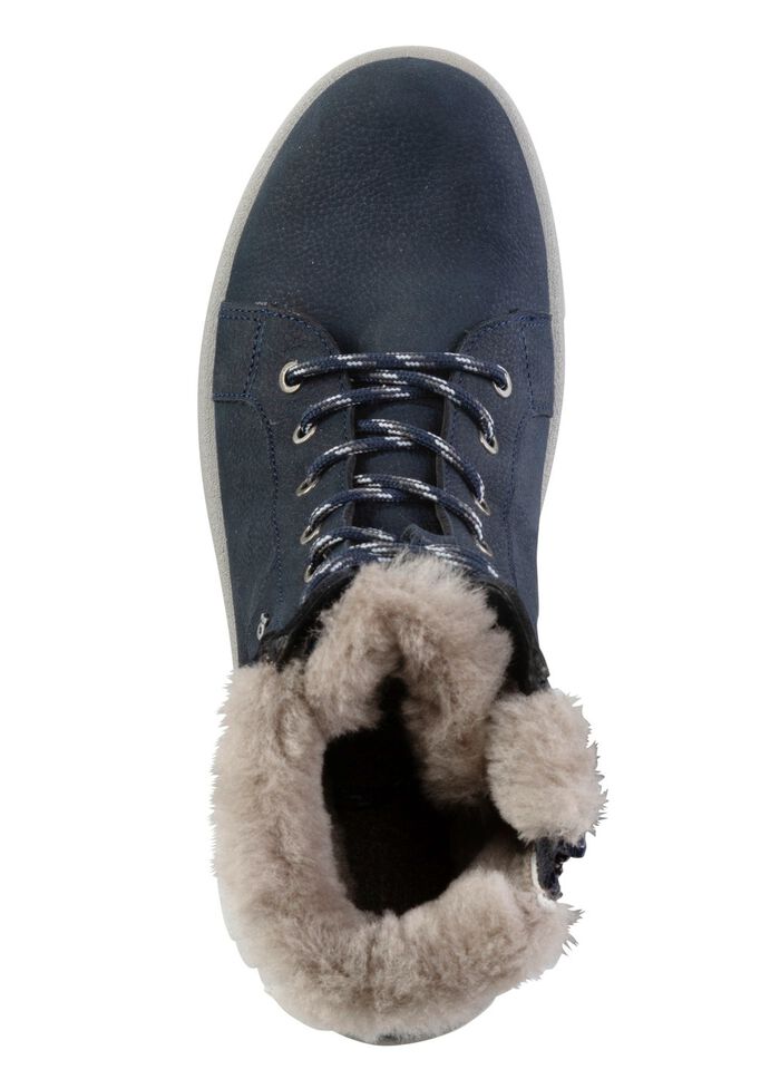 Schn&uuml;r-Bootie aus genarbtem Rind-Nubukleder 