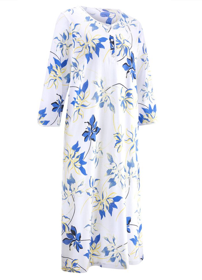 Zweierpack Nachthemden, uni und allover dessiniert mit Knopfleiste 