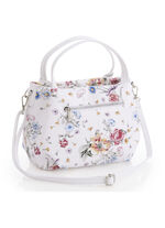 "Laurina"-Tasche aus Kalbleder mit floralem Druck WEISS-MULTICOLOR