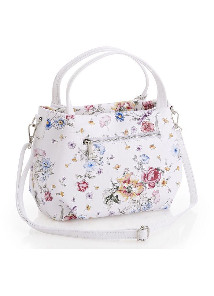 "Laurina"-Tasche aus Kalbleder mit floralem Druck WEISS-MULTICOLOR