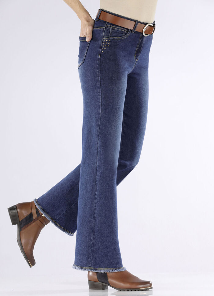Jeans mit angesagtem Fransensaum DUNKELBLAU