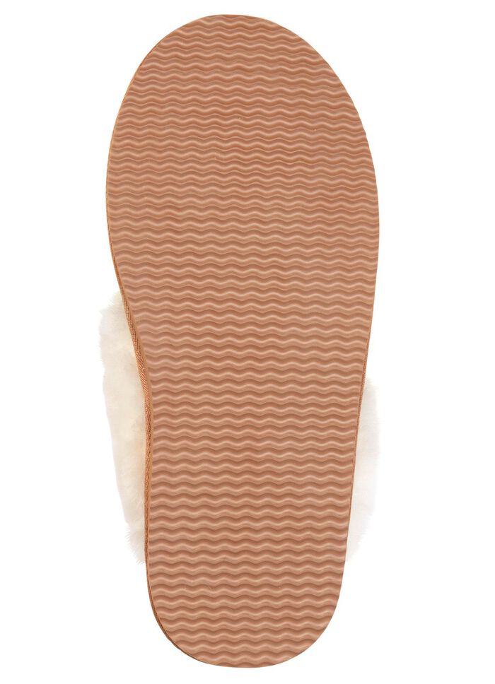 ELENA EDEN, warme Damen-Hausschuhe, mit Lammfell CAMEL