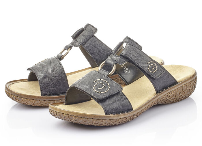 Rieker, modische Damen-Pantoletten, Weite H, mit Klettverschluss SCHWARZ