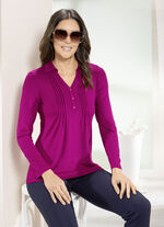 Poloshirt mit kurzer Zierknopfleiste in 3 Farben FUCHSIA