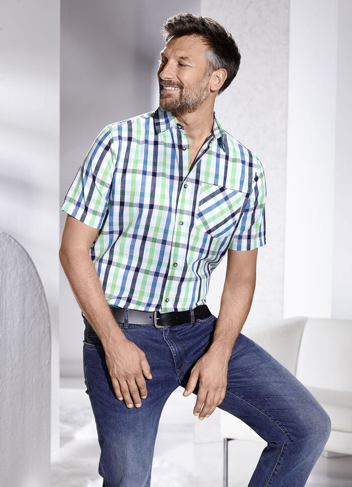 Kariertes Hemd mit Brusttasche in 2 Farben GR&Uuml;N-BLAU-WEISS KARIERT