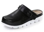 Sommerliche Damen-Clogs, aus Leder SCHWARZ