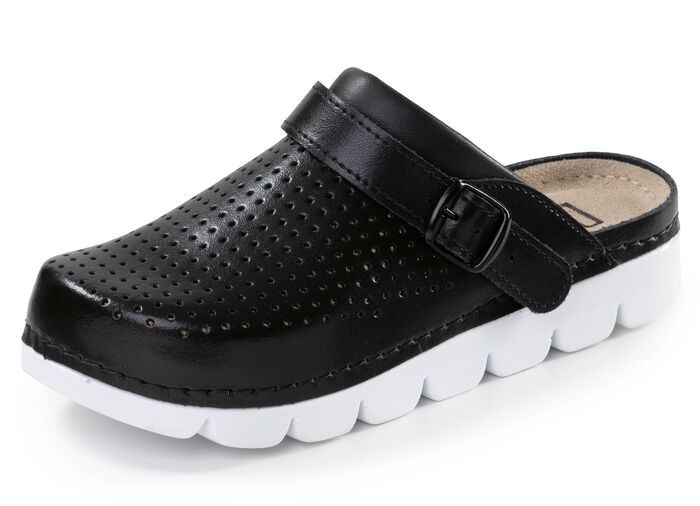 Sommerliche Damen-Clogs, aus Leder SCHWARZ