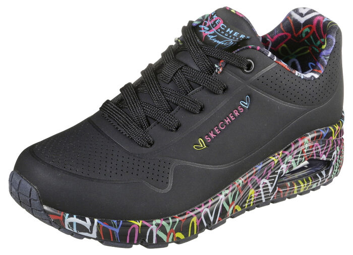 SKECHERS Schnür-Sneaker teilweise mit bunten Herzen bedruckt SCHWARZ