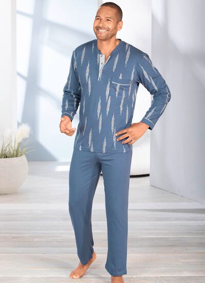 Schlafanzug mit Knopfleiste und offenen Abschl&uuml;ssen 