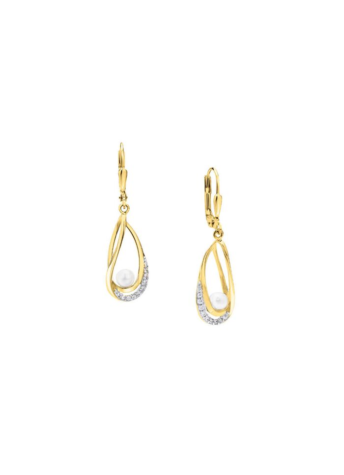 Ohrringe mit S&uuml;&szlig;wasser-Zuchtperlen und synth. Zirkonia 