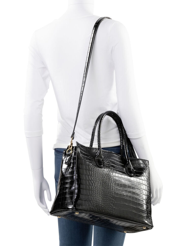 Tasche aus krokogeprägtem Synthetik SCHWARZ