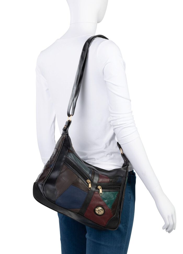 Patchwork-Tasche aus Nappaleder mit Synthetik-Eins&auml;tzen 