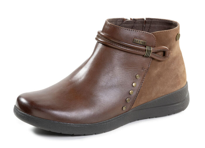 ELENA EDEN, atmungsaktive Damen-Boots, Weite H, mit herausnehmbarem Fußbett COGNAC