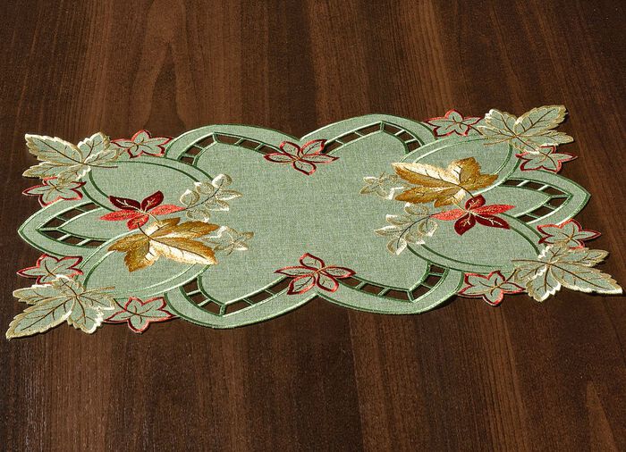 Tisch- und Raumdekoration mit herbstlicher Stickerei GRÜN-BUNT