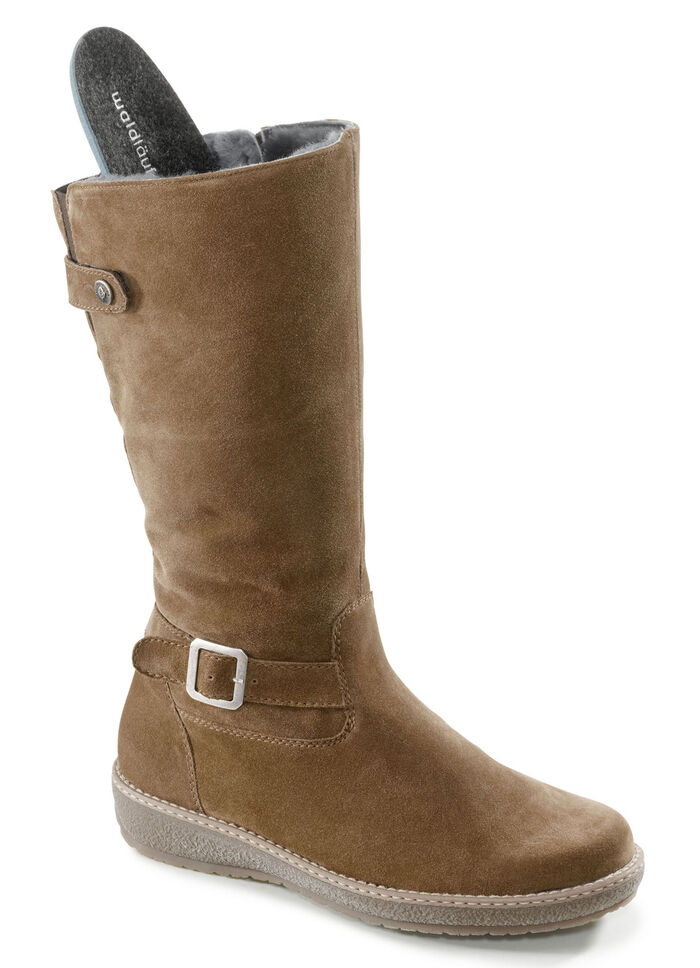 Waldläufer, gefütterte Damen-Stiefel, Winterschuhe, Weite H, mit Lammfell COGNAC