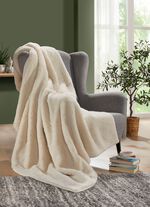 Webpelzdecke und Kissenbezug aus Alpakawolle NATUR