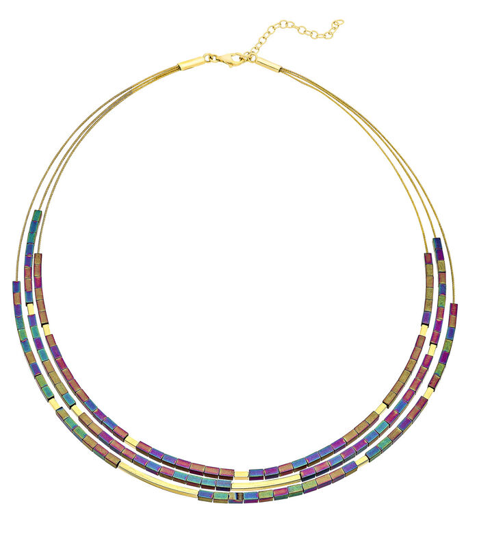 3-reihige Halskette mit echt buntem H&auml;matit 