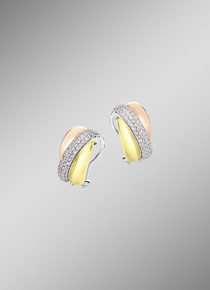 Clipstecker in Tricolor mit synth. Zirkonia 