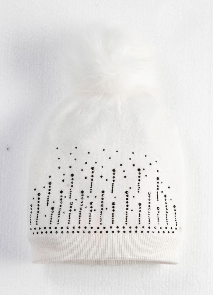 Stilvolle Damen-M&uuml;tze mit Glitzersteinchen NATURWEISS