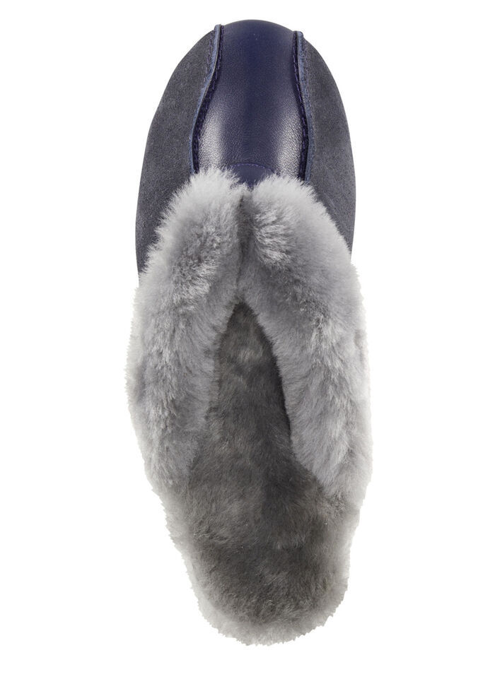 Pantoffel in 3 Farben mit echtem Lammfellfutter MARINE-HELLGRAU