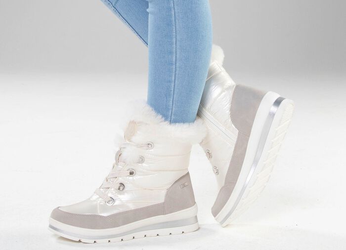 ELENA EDEN, gef&uuml;tterte Damen-Boots, Winterschuhe, Weite G, mit herausnehmbarem Fu&szlig;bett PERLWEISS-GRAU