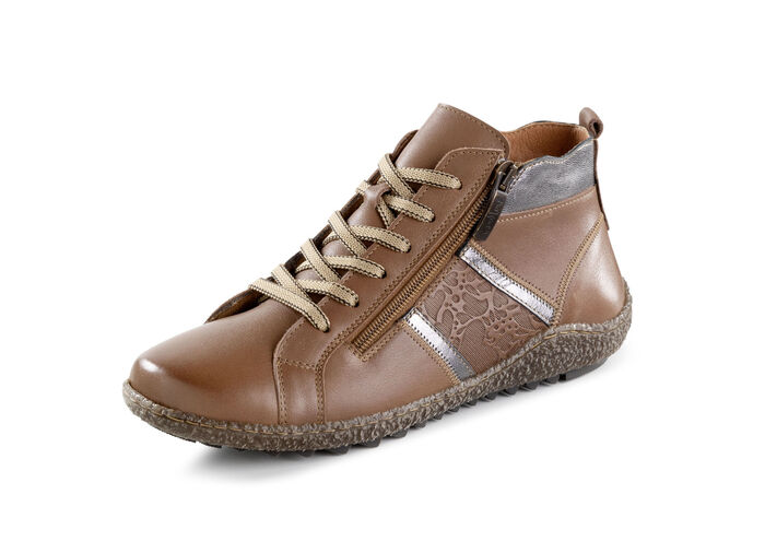 ELENA EDEN, bequeme Damen-Boots, Weite G, mit herausnehmbarem Fußbett BRAUN-ALTSILBER