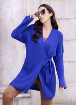 Long-Strickjacke mit Wickelfunktion 
