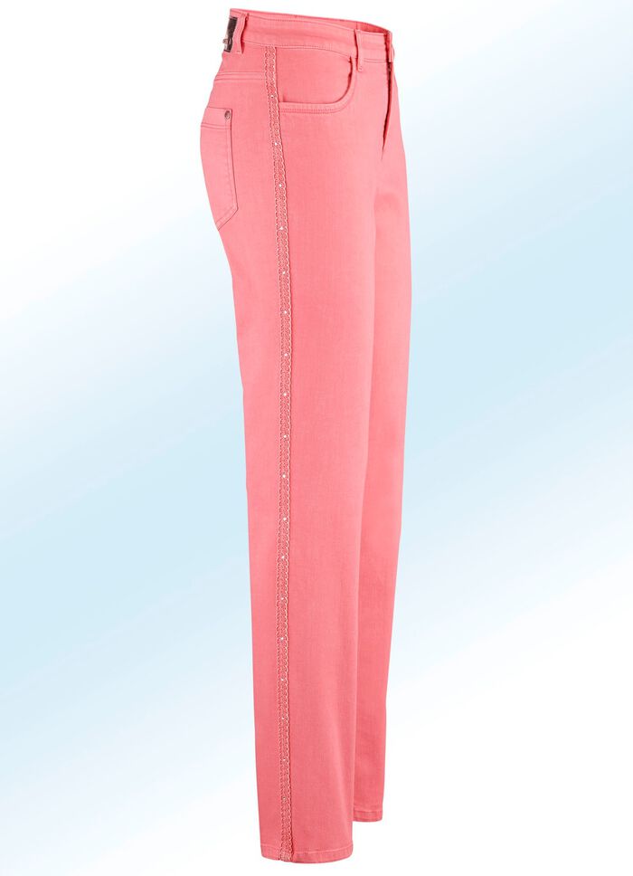Edel-Jeans mit Zierband und Strasssteinen FLAMINGO