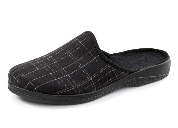 Pantoffel aus kariertem Textil SCHWARZ-BRAUN