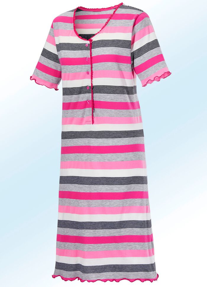 Nachthemd mit Knopfleiste und garngef&auml;rbtem Ringeldessin 