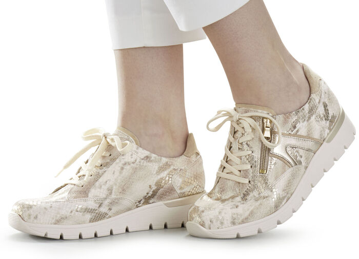 Waldläufer Schnürschuh aus interessantem Materialmix ECRU-GOLD