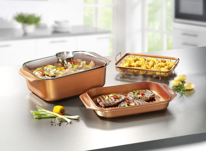 Livington Copperline WonderCooker inkl. Glasdeckel und Gittereinsatz 