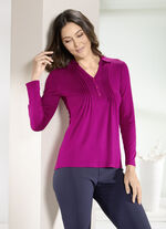 Poloshirt mit kurzer Zierknopfleiste in 3 Farben FUCHSIA