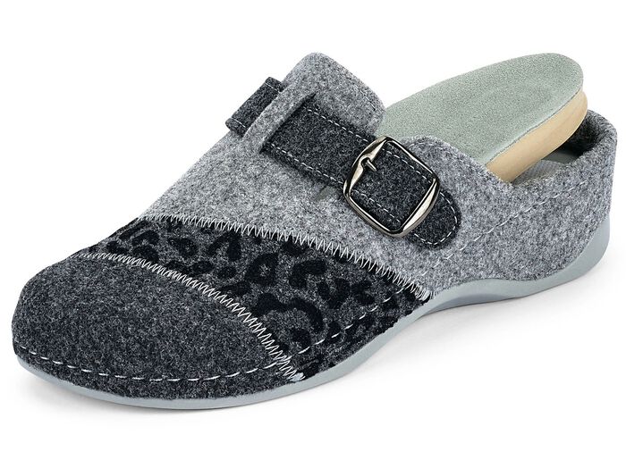 Mubb, klassische Damen-Hausschuhe, Weite H, mit herausnehmbarem Fußbett ANTHRAZIT-HELLGRAU