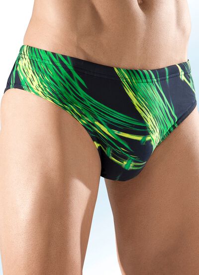 Badehose in Slipform mit buntem Druckdessin 