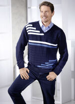 Klassischer Pullover mit V-Ausschnitt in 3 Farben MARINE