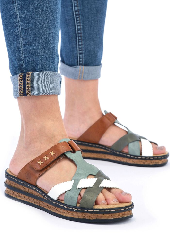 Rieker, leichte Damen-Pantoletten, mit Klettverschluss 