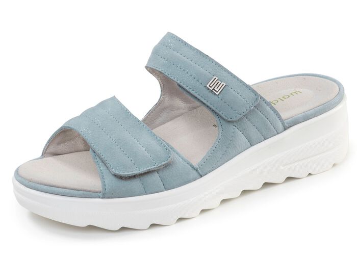 Waldl&auml;ufer, bequeme Damen-Pantoletten, Weite H, mit herausnehmbarem Fu&szlig;bett BLEU