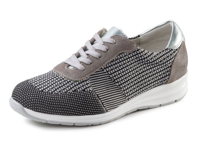 ELENA EDEN Schn&uuml;rschuh mit Leder-Bes&auml;tzen SCHWARZ-WEISS-TAUPE