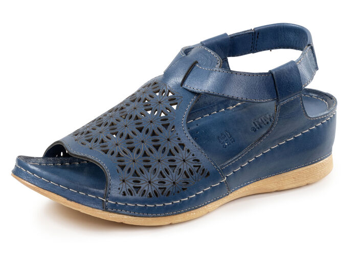 Gemini Sandale aus schattiertem Nappaleder mit Prägung BLAU