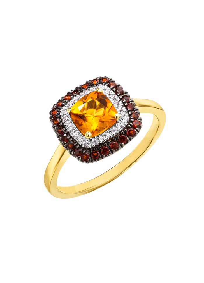 Bezaubernder Damenring mit Brillanten, Citrin und Granat 