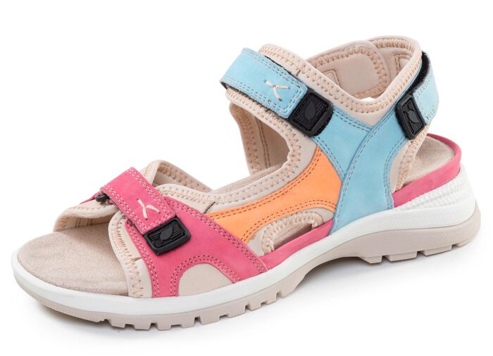 Waldl&auml;ufer, bequeme Damen-Sandalen, Weite H, mit herausnehmbarem Fu&szlig;bett PINK-ORANGE-BLAU
