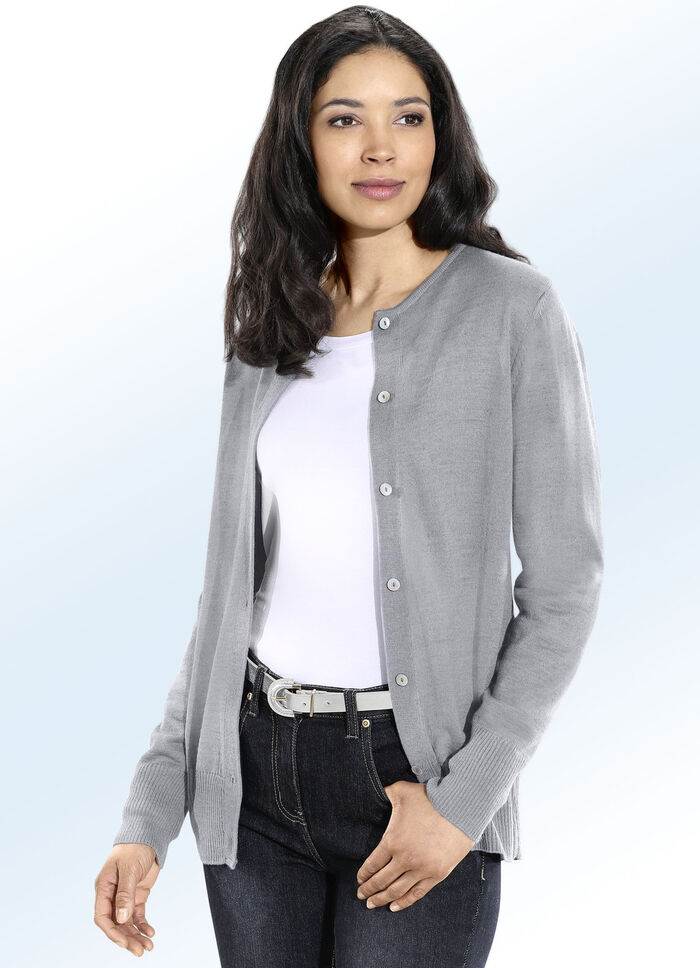 Strickjacke mit Schurwolle GRAU MELIERT