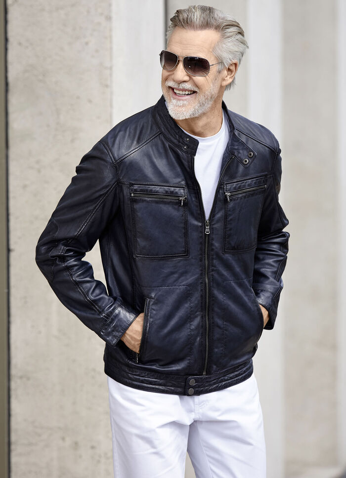 Lederkurzjacke mit Brusttaschen 