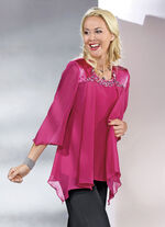 2-teiliges Blusen-Set mit glänzendem Satin-Besatz FUCHSIA