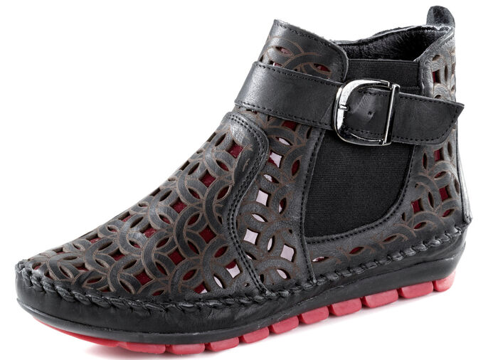 Gemini, sommerliche Damen-Boots, Weite G, mit herausnehmbarem Fußbett SCHWARZ-RUBINROT