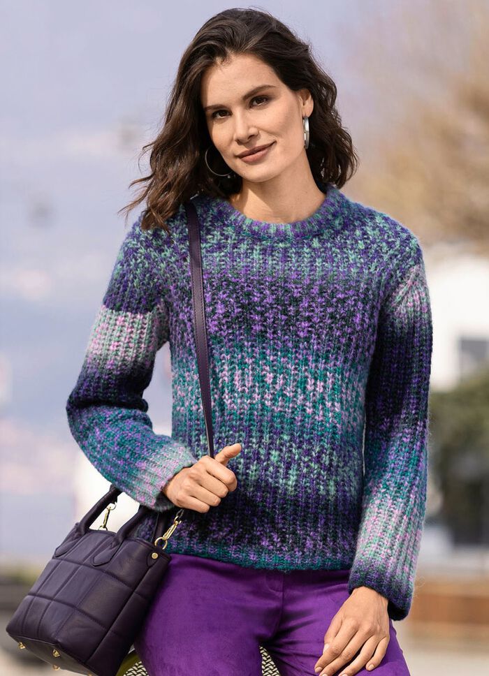 Pullover mit Alpaka und tollem Farbverlauf LILA-GR&Uuml;N-MULTICOLOR