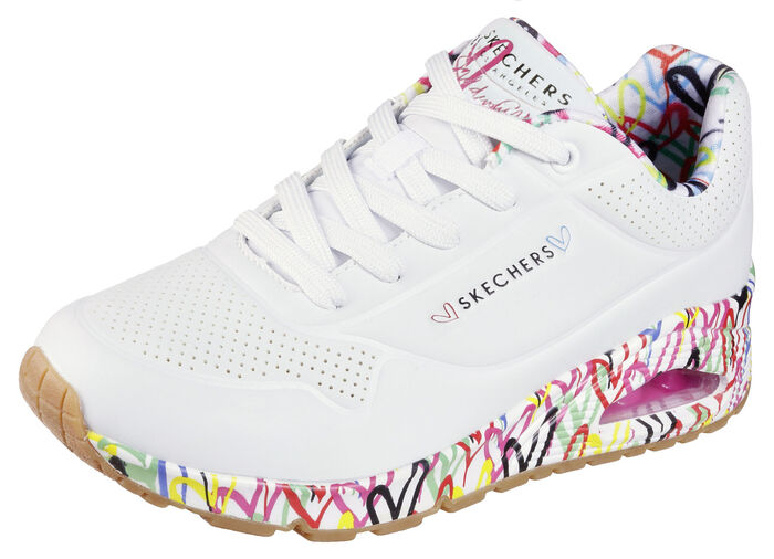 SKECHERS Schnür-Sneaker teilweise mit bunten Herzen bedruckt WEISS