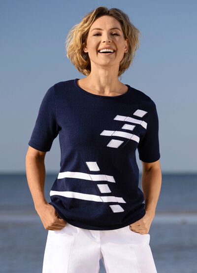 Pulli mit Intarsien-Vorderteil 